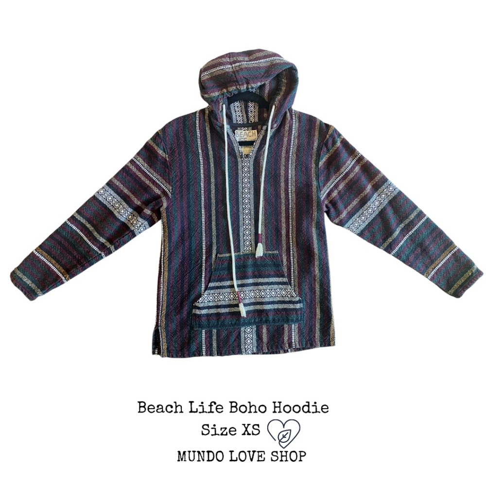 Beach Life By LA DRFT Cotton Striped Hooded Poncho Size XS